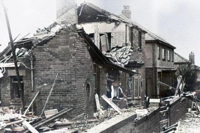 This colourised picture of bomb damage during the blitz at Archiband Road, Nether Edge, in December 1940 has little bright colour.