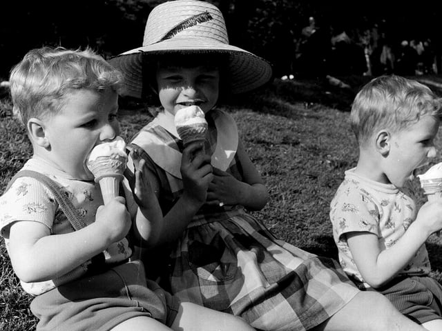 Children enjoy ice cream in Edinburgh's Princes Street gardens in the summer of 1965