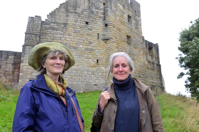 Caroline Ross and Sarah Roberts from North Wales out and about at Warkworth Castle.