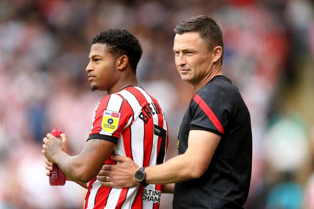 Paul Heckingbottom, the manager of Sheffield United, embraces Rhian Brewster: Cameron Smith/Getty Images