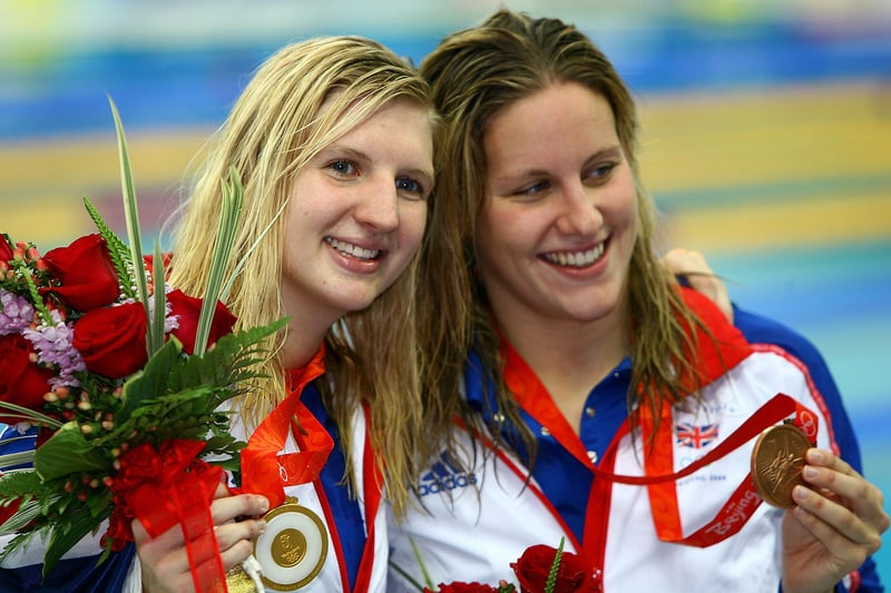 Gold medalist Rebecca Adlington and bronze medalist Joanne Jackson.