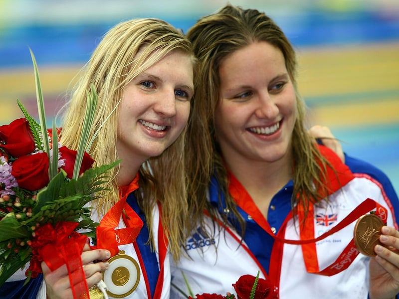 Gold medalist Rebecca Adlington and bronze medalist Joanne Jackson.
