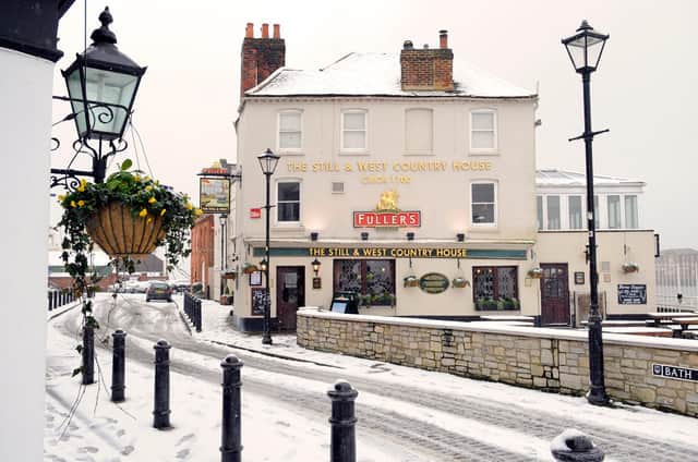 Snow in January, 2013 brought chaos, beauty and some great fun for children in our area. Pictured The Still and West Country House, in Old Portsmouth. Picture: Malcolm Wells (13153-5262)