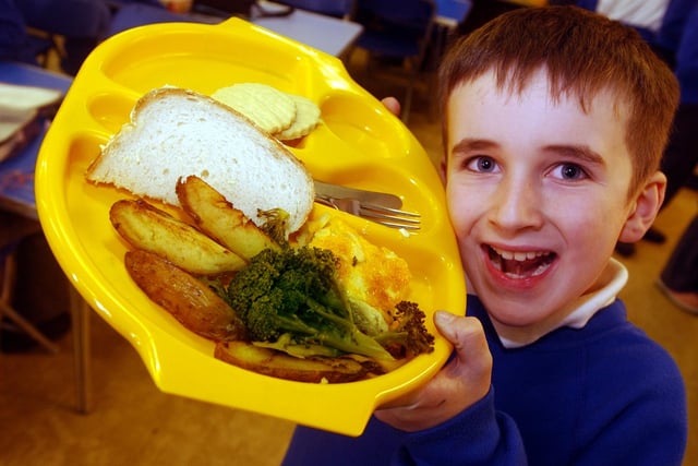 Jordan Middleton looks happy with his healthy choice for dinner at Cestrian Primary School in Chester-le-Street in 2006.