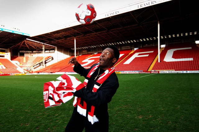 Brazilian football legend Pele is pictured on the pitch at Bramall Lane during a visit to Sheffield in November 2007