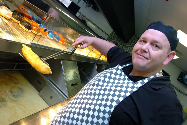 Fish fryer Alan Moores at Kenny's Fish and Chip takeaway and restaurant  in 2012