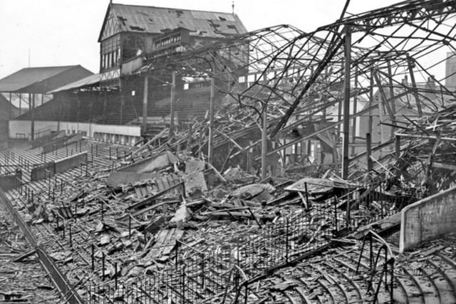 Another photo showing the wreckage at Sheffield United's Bramall Lane ground after it was hit during an air raid in December 1940