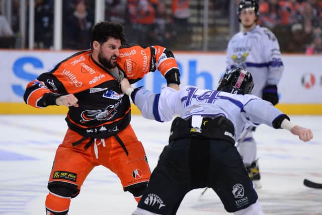 Sheffield Steelers' Brandon McNally prepares to swing a right hand Pic Dean Woolley