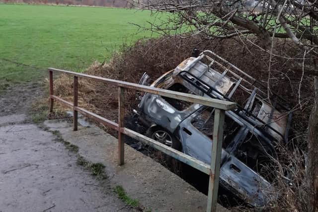 The burnt-out vehicle was found near Jaunty Lane, in Jaunty Fields behind The Hollin Bush pub.