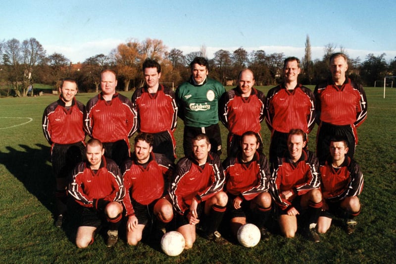 Dema Glass football team are pictured in 2008, eight years after the factory closed and the land was snapped up for Chesterfield FC's swanky new stadium.