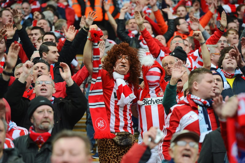 Sunderland fans cheer prior to the Capital One Cup final against Manchester City at Wembley Stadium.