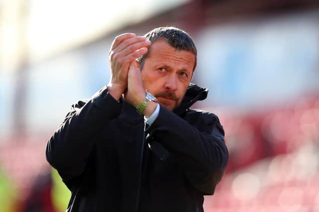 Barnsley, England, 24th October 2021.  Slavisa Jokanovic manager of Sheffield Utd applauds the fans during the Sky Bet Championship match at Oakwell, Barnsley. Picture credit should read: Simon Bellis / Sportimage