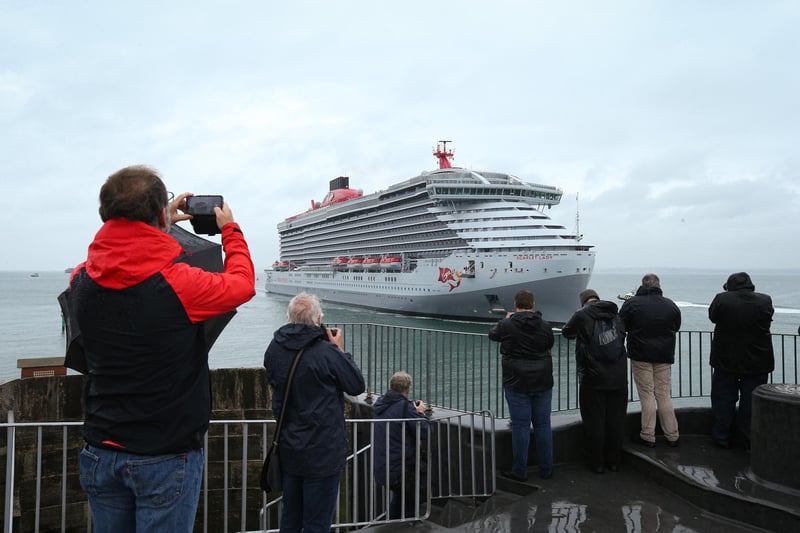Arrival of Virgin crusie ship Scarlet Lady in Portsmouth. Picture: Chris Moorhouse (jpns 210621-01)