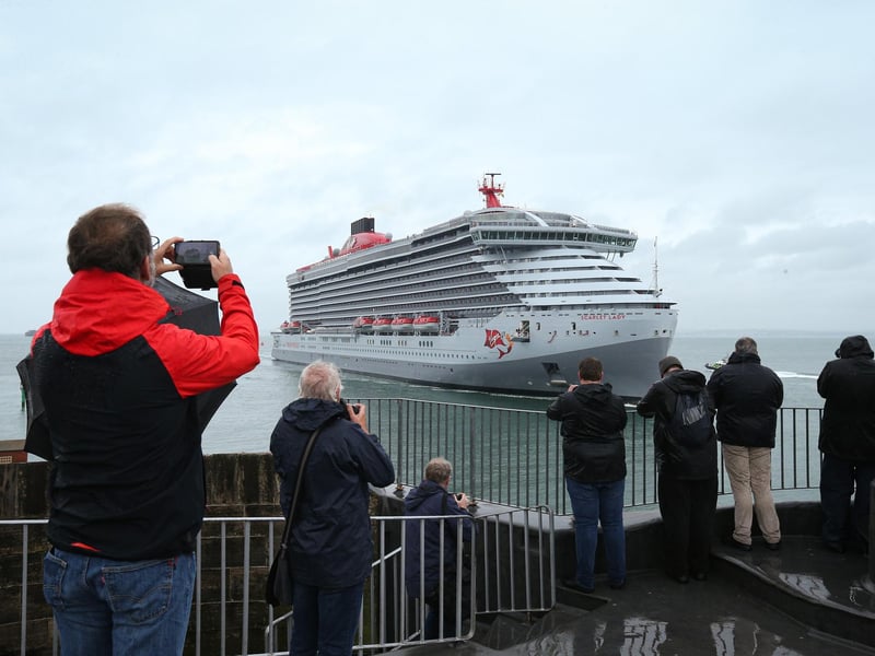 Arrival of Virgin crusie ship Scarlet Lady in Portsmouth. Picture: Chris Moorhouse (jpns 210621-01)