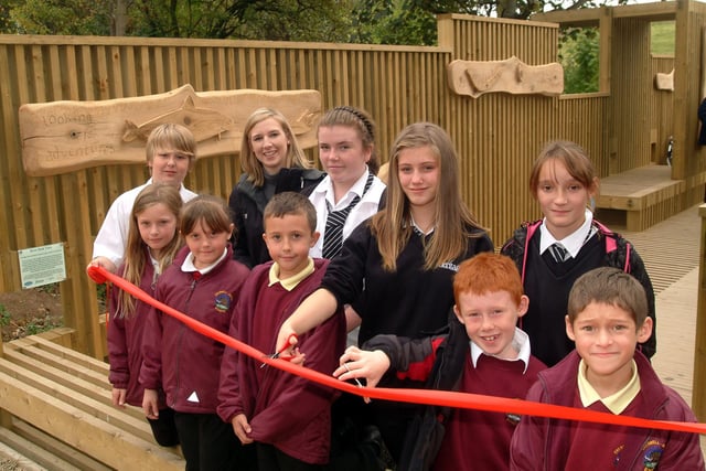 Pupils from Creswell Juniors and Clowne Heritage School helped to open the new community bridge.  Pictured with Creswell Craggs Heritage officer Rebecca Clay back in 2009