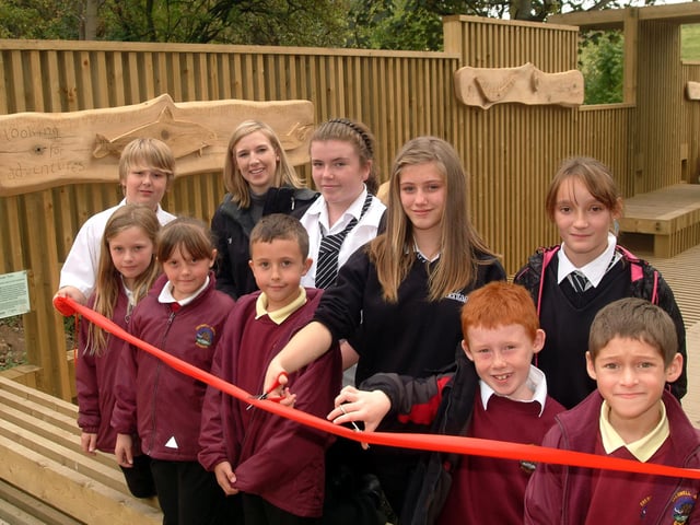 Pupils from Creswell Juniors and Clowne Heritage School helped to open the new community bridge.  Pictured with Creswell Craggs Heritage officer Rebecca Clay back in 2009