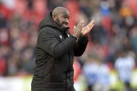 Darren Moore thanks the Sheffield Wednesday fans after another Owls win. (Steve Ellis)