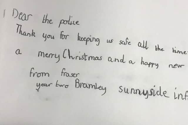 Fraser from Bramley Sunnyside Infant School thanked police for "keeping us safe".