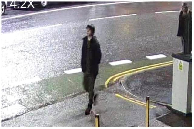 This image of missing man Scott Alexander Ash, 20, from Beckett Avenue, Sheffield, was taken at 1.41am on January First outside the HiQ Tyres garage on Chesterfield Road.