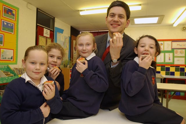 David Miliband with pupils from Ashley Primary School who baked cakes in aid of the Little Hearts Matter cause 14 years ago. Can you spot anyone you know?