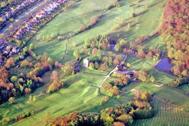 An aerial View of Beauchief Abbey, in Sheffield, from a hot air balloon