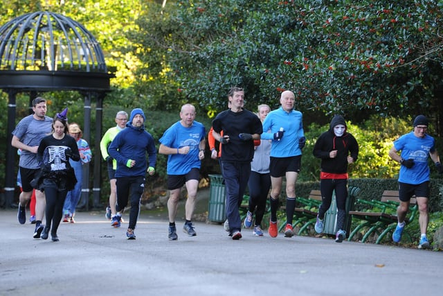 These runners sported Halloween costumes in the Parkrun around Mowbray Park in 2019. Is there someone you know in the photo?