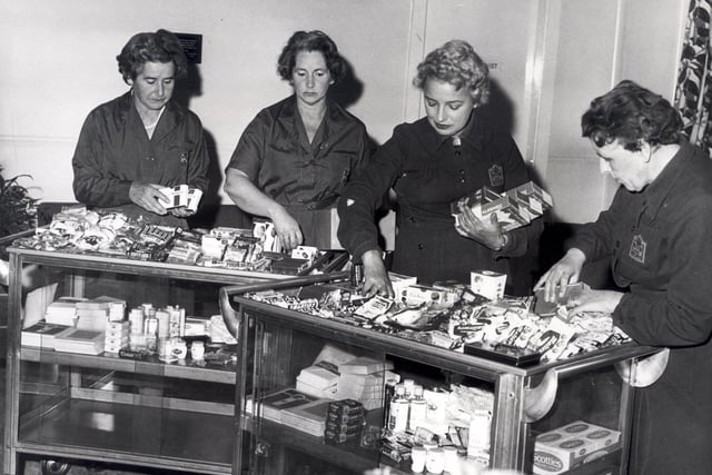 Members of the Women's Voluntary Service loading trolleys at the Jessop Hospital, Sheffield, September 18, 1963