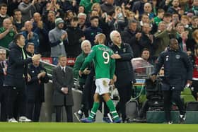 Sheffield United's David McGoldrick with former Republic of Ireland manager Mick McCarthy (Photo by Catherine Ivill/Getty Images)