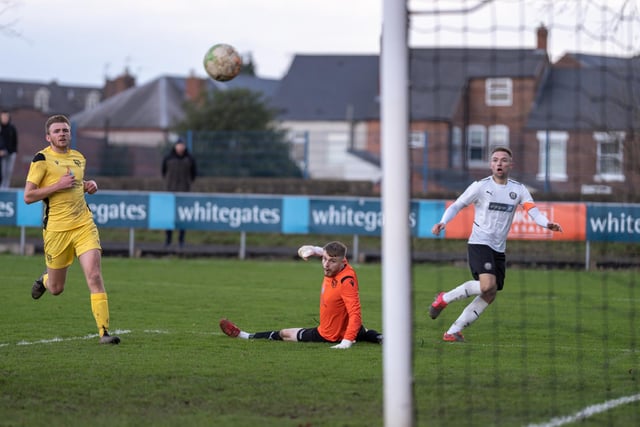 Action from Heanor Town v Selston at the Town Ground on Monday.