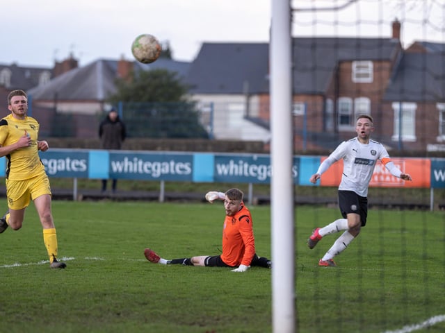 Action from Heanor Town v Selston at the Town Ground on Monday.