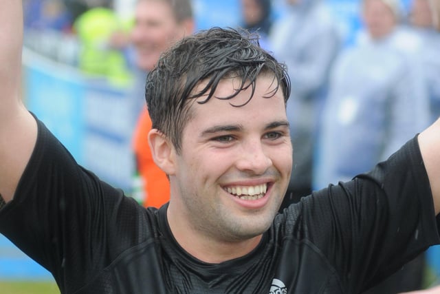 South Shields singer Joe McElderry celebrates after finishing the 2012 course.
