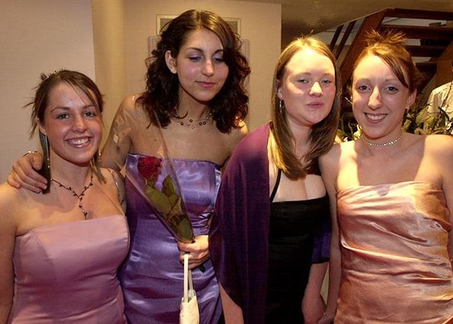 From left, Sandra Wadsworth, Rana Sezgin, Charlotte Whittaker and Katie Roberts pictured at the King Edward VII Sixth Form prom at Baldwin's Omega on April 30, 2003