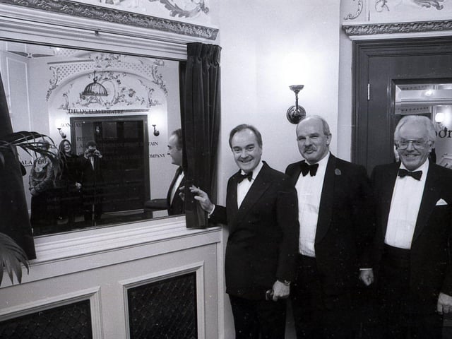 Peter Palumbo, John Cornwall and Brian Rix at the reopening night of the refurbished Lyceum Theatre, Sheffield, December 10, 1990