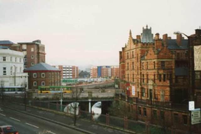 The view from Castlegate in Sheffield city centre, showing The Lady's Bridge (centre), which was run by Steven's parents. 