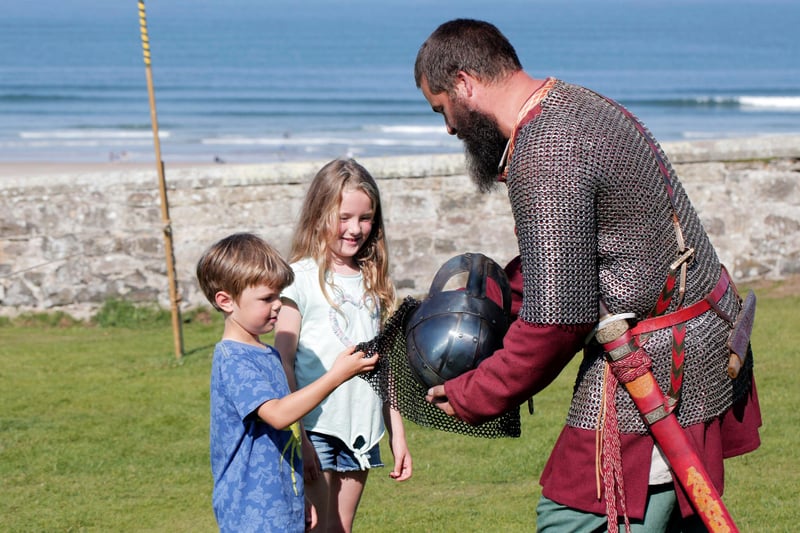 Children get a closer look at some Viking protective armour.