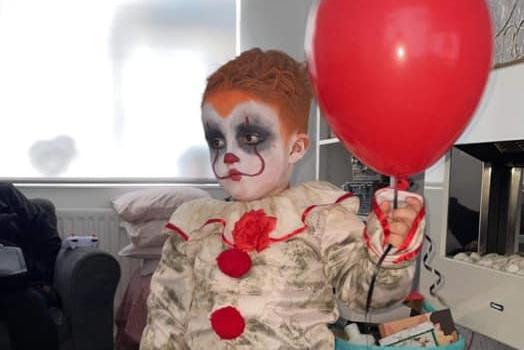 Three year old Roman looks great in his 'It' themed outfit.