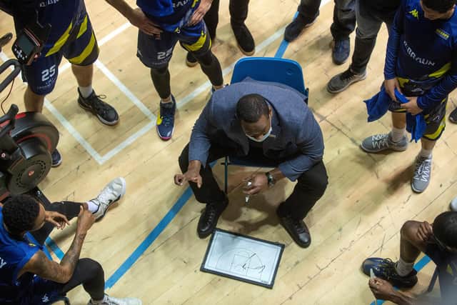 Atiba Lyons.
Sheffield Sharks v Leicester Riders. British BasketBall League. Ponds Forge.
14th February 2021.  Picture Bruce Rollinson