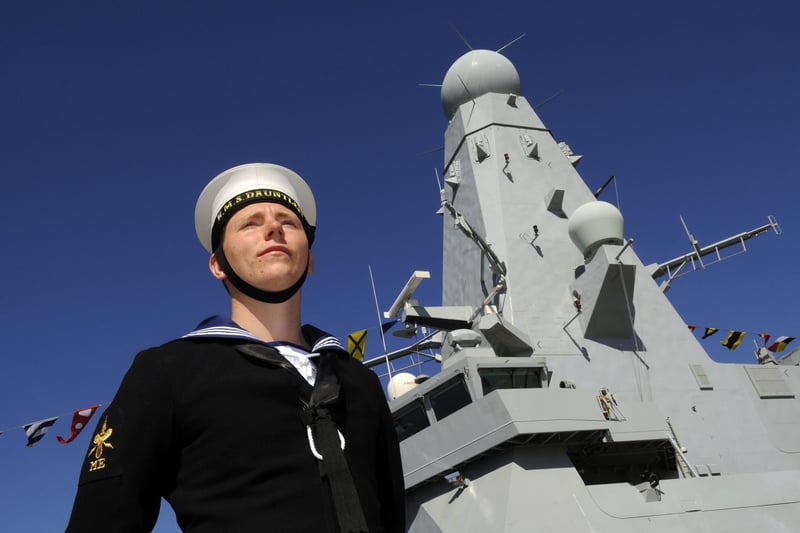 3rd June 2010. Youngest member of HMS Dauntless company, Engineering Technician (Marine Engineering) Robert Clough. 
Commissioning Ceremony of HMS Dauntless, at Victoria Jetty, Her Majesty's Naval Base, Portsmouth.
Picture: Allan Hutchings (101720-660)