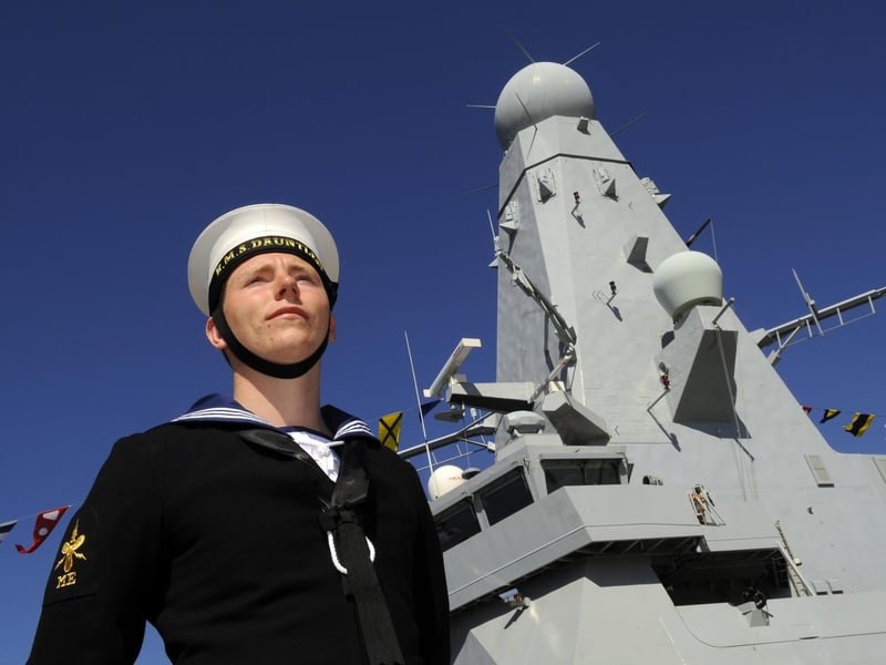 3rd June 2010. Youngest member of HMS Dauntless company, Engineering Technician (Marine Engineering) Robert Clough. 
Commissioning Ceremony of HMS Dauntless, at Victoria Jetty, Her Majesty's Naval Base, Portsmouth.
Picture: Allan Hutchings (101720-660)