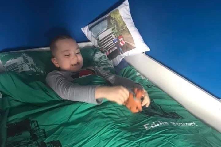 Zac and his Eddie Stobart bedding