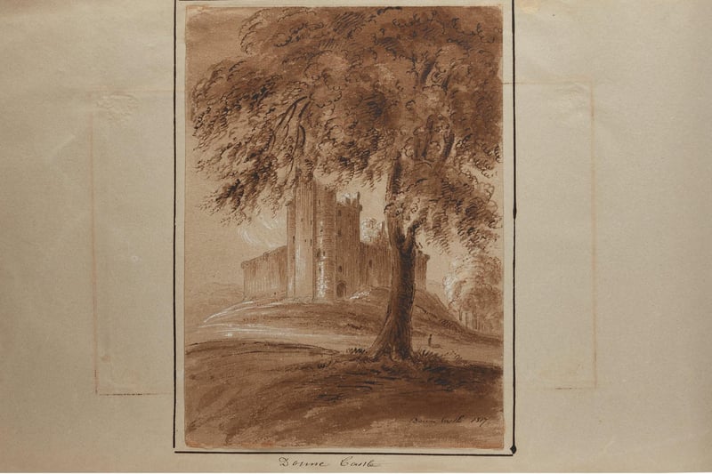 One for Outlander fans: Doune Castle, 1817, an early sketch of the now famous filming location used in Outlander and The Outlaw King. Indeed, in 1814, Sir Walter Scott used Doune Castle in his first novel, Waverley, as the protagonist, Edward Waverley, is brought there by the Jacobites. Scott described the castle as a gloomy yet picturesque structure.