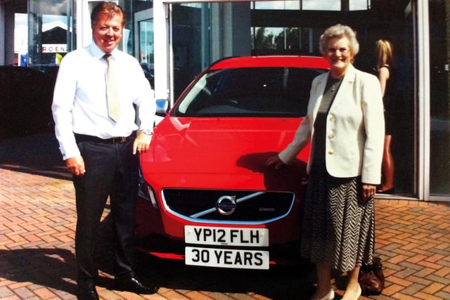 Pictured is Joyce Troope with her current Volvo V60 vehicle, and Riverside Doncaster’s sales consultant Richard Fisher, who himself has been with Riverside since the business first opened in Doncaster 30 years ago.