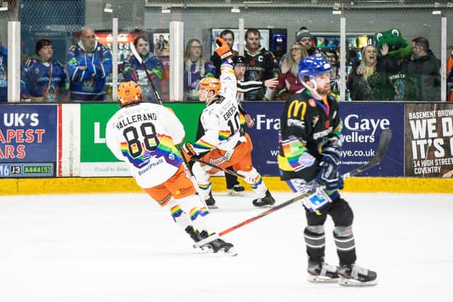Tanner Eberle celebrates for Steelers at Coventry