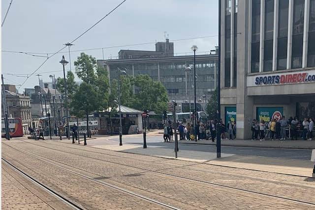 Rebecca Knight shared this photo of a huge queue outside Sports Direct on Sheffield High Street