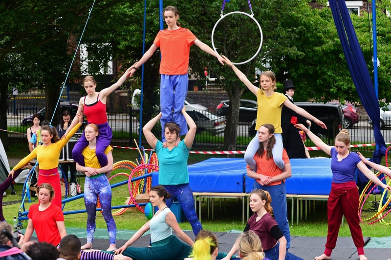 Firth Park, which shares its name with the suburb, came equal sixth. Greentop Community Circus Troupe are pictured here, performing in the park in 2019