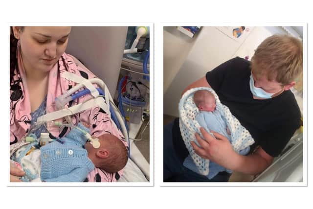 Siobhan Weir and Luke Jackson holding their baby twins.