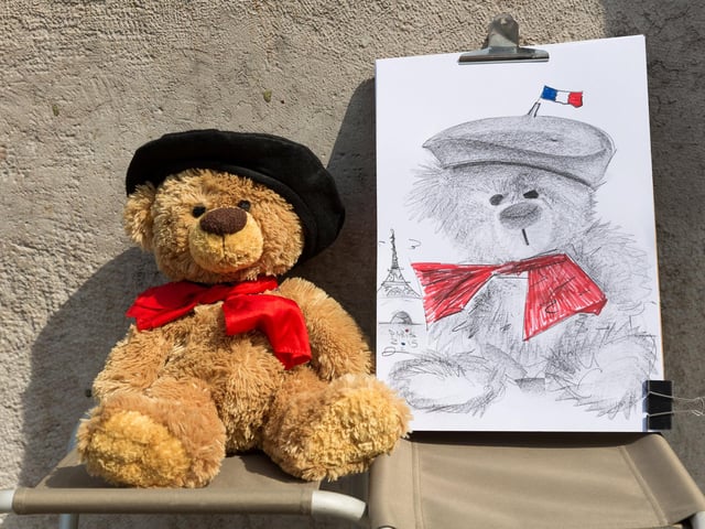 John James the teddy bear having a sketch done in Paris, France.
These adorable teddy bears could be the world's most well-travelled cuddly toys - as their photographer owner has chronicled their adventures in 27 different countries. Christian Kneidinger, 57, has been travelling with his teddy bears, named John and Bob since 2014 - and his taken them to some of the world's most famous landmarks. The teddy bears have dressed up in traditional Emirati clothing to visit the Sultan's Palace in Oman, and have braved the cold on a glacier on Lofoten Island in Norway.
