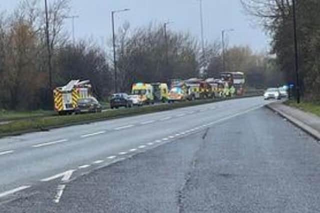 The scene this on White Rose Way ater the collision. Picture by Ryan Hemsworth