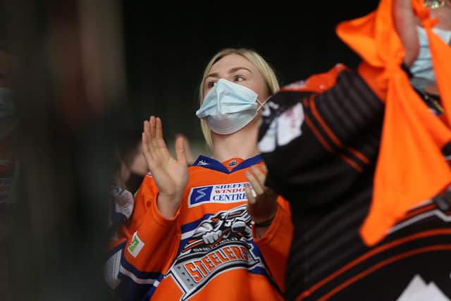 Sheffield Steelers' fans cheers on their team against Fife Flyers.