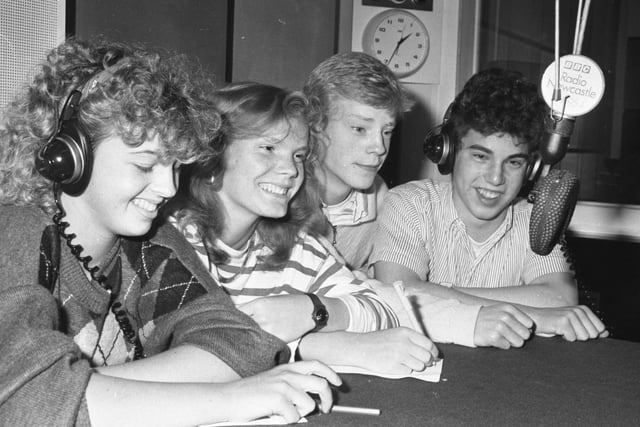 These Monkwearmouth students were on radio in 1987. Pictured are Susan Charlton , Vicky Harrision, Keir Whipp and George Ward who were taking a media course.